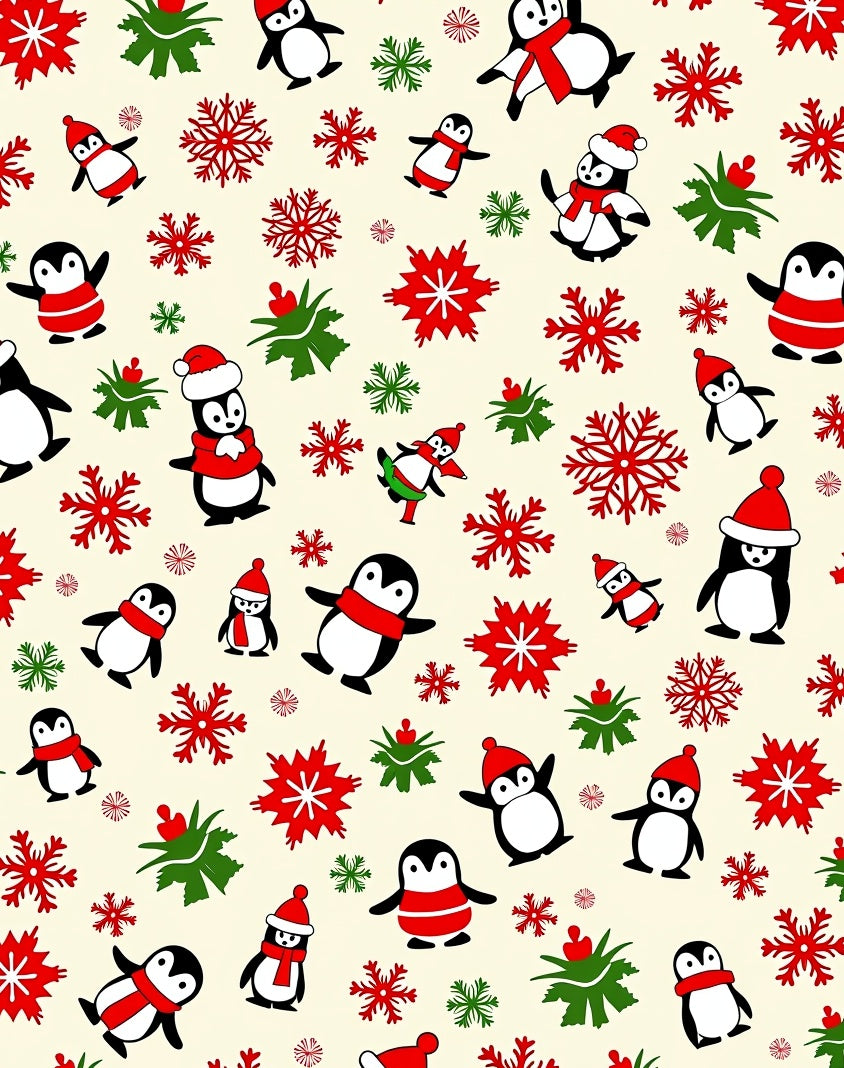 Festive Penguin Snowflakes Cream Rug