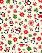 Festive Penguin Snowflakes Cream Rug