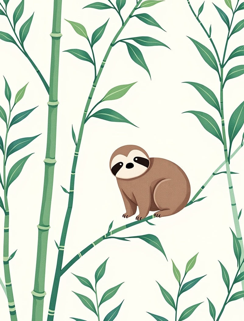Cute Sloth Bamboo Forest Foliage Rug