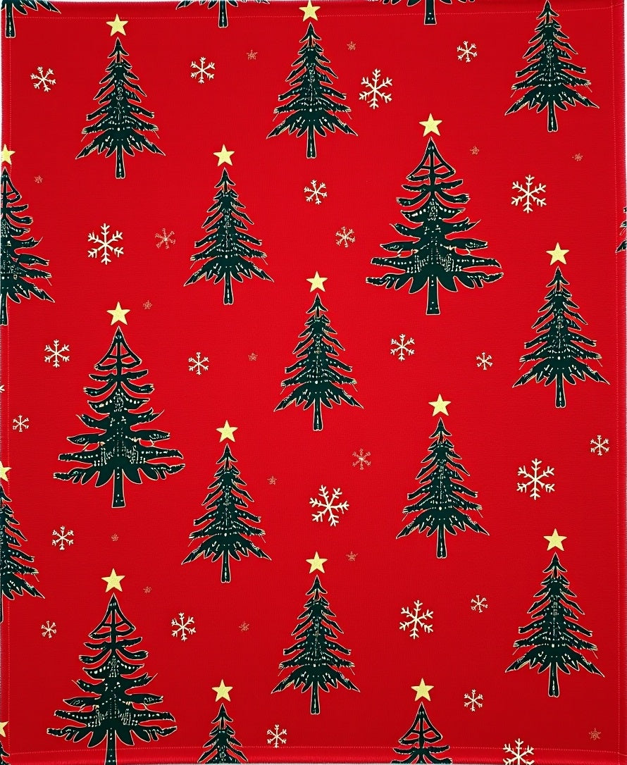 Festive Red Christmas Tree Snowflake Rug