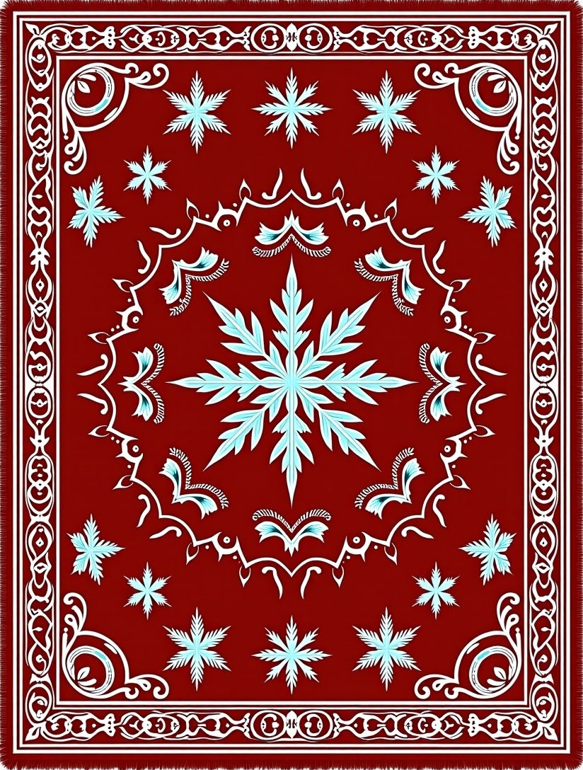Deep Crimson Ice Bloom Rug