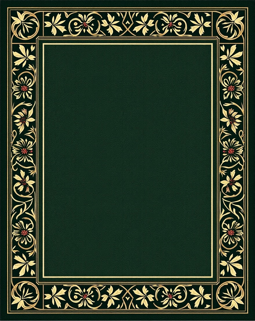 Rich Emerald Floral Border Rug