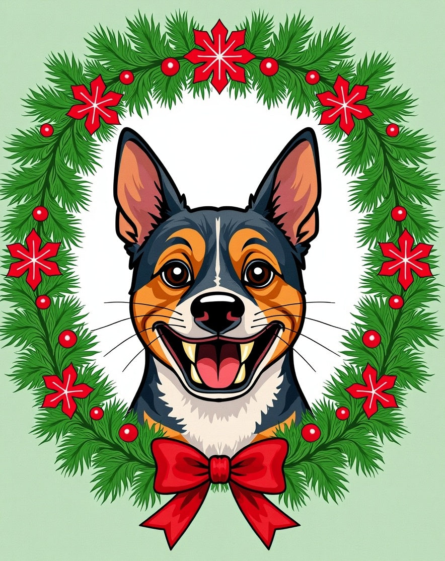 Joyful Dog Wreath Red Bow Accent Rug