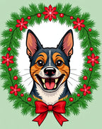 Joyful Dog Wreath Red Bow Accent Rug