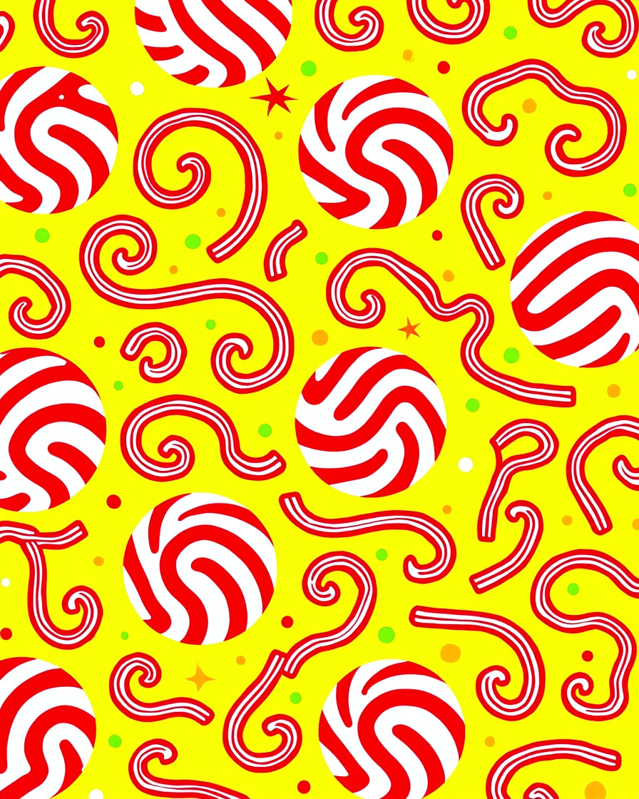 Whimsical Red Swirl Candy Stripes Rug