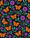 Vibrant Orange Butterfly Floral Garden Rug