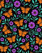 Vibrant Orange Butterfly Floral Garden Rug