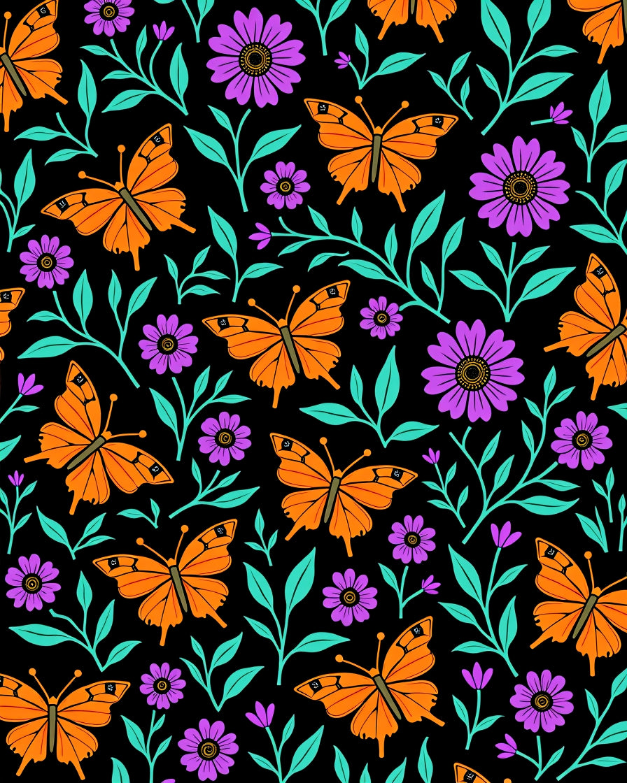 Vibrant Orange Butterfly Floral Garden Rug