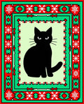 Black Cat Holiday Snowflake Border Rug