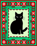 Black Cat Holiday Snowflake Border Rug
