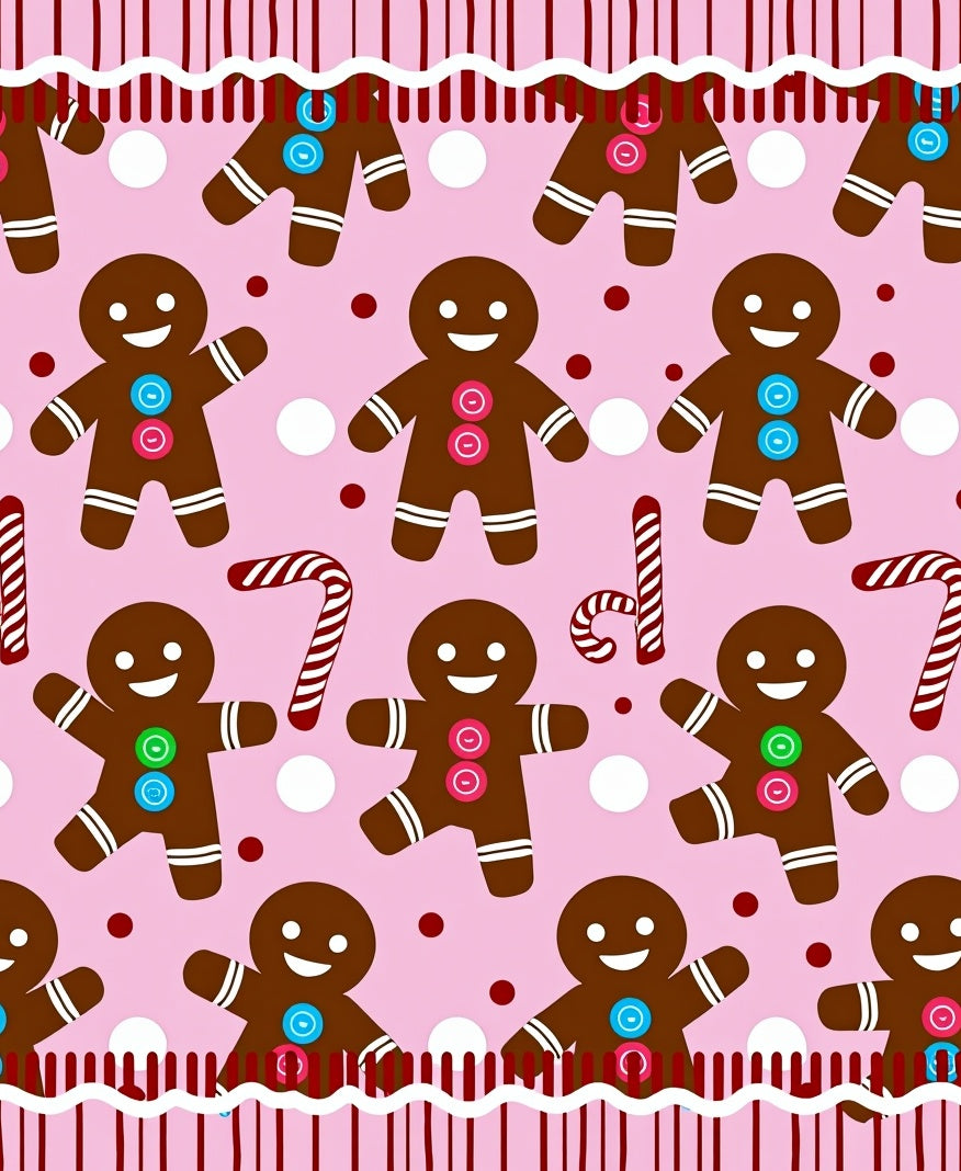 Pink Gingerbread People Candy Cane Repeat Rug