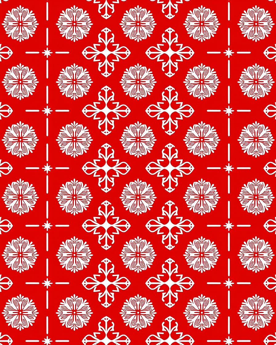 Red White Floral Cross Medallion Rug