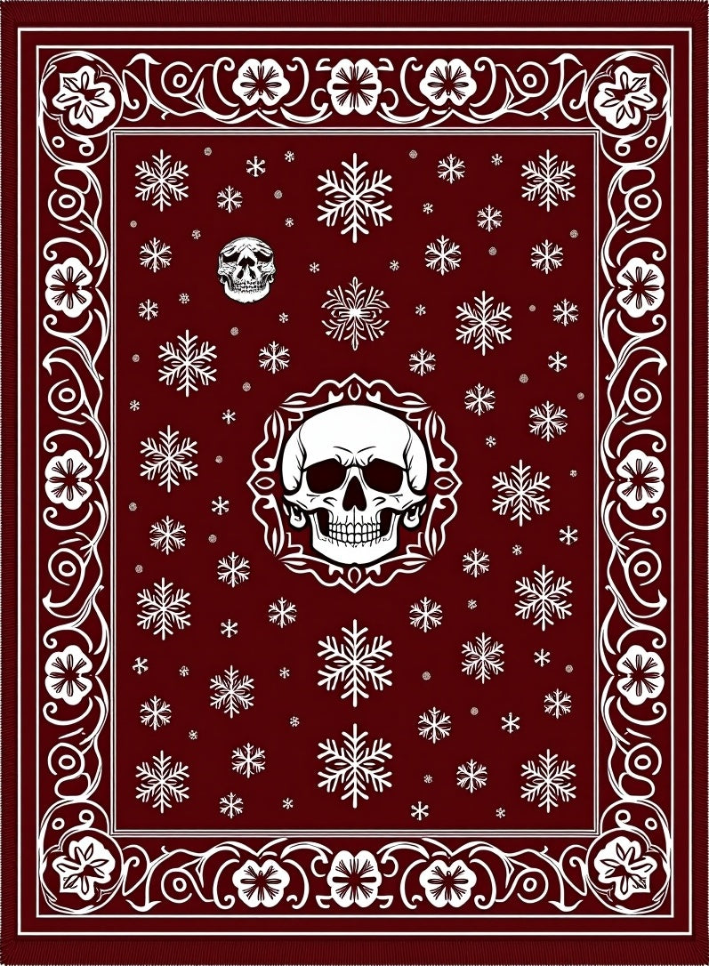 Dark Red Skull Snowflake Medallion Rug