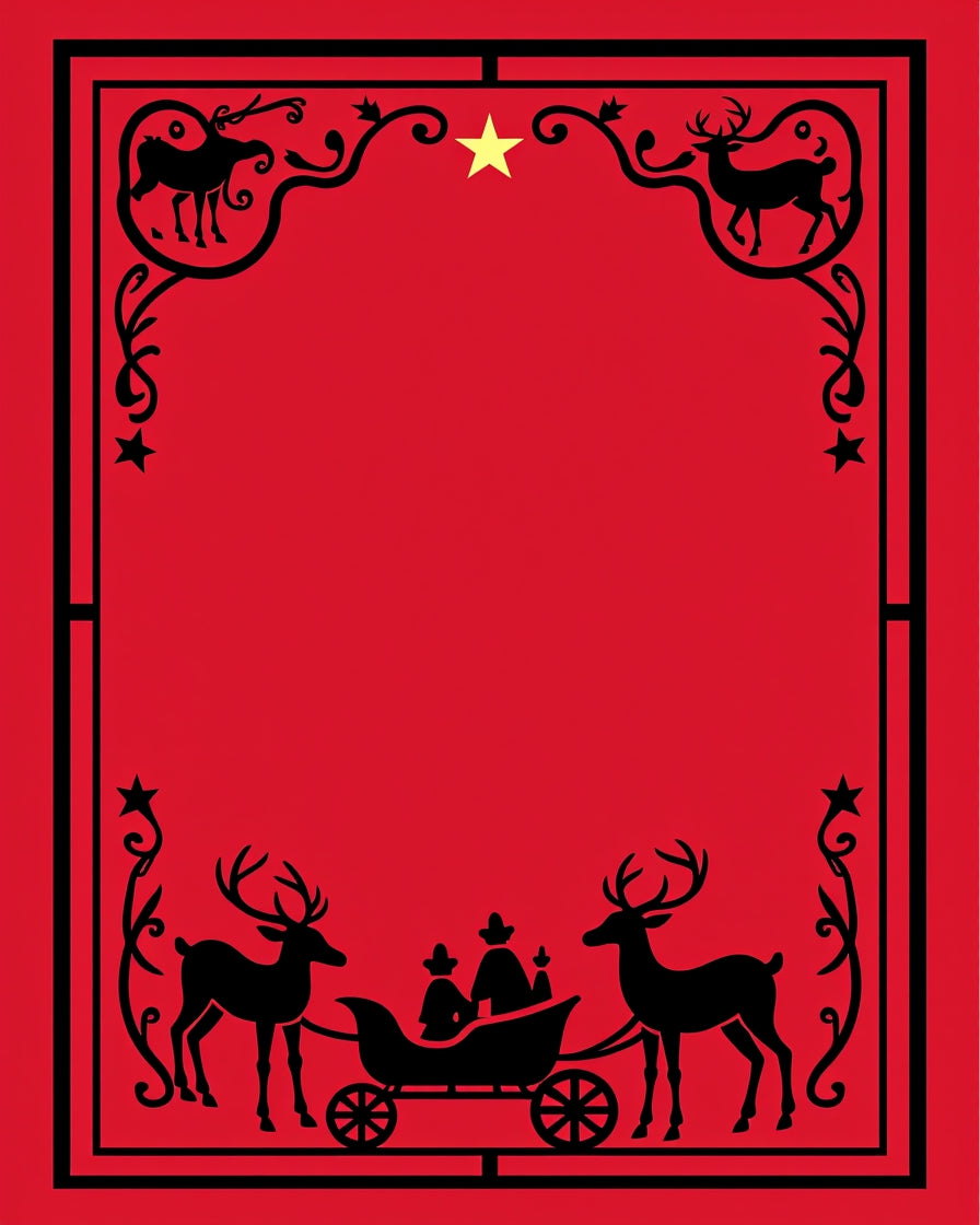 Crimson Sleigh Reindeer Star Frame Rug