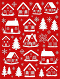 Festive Red Winter Village Snowflakes Rug