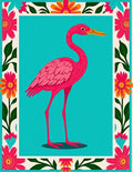 Vibrant Pink Flamingo Tropical Floral Border Rug