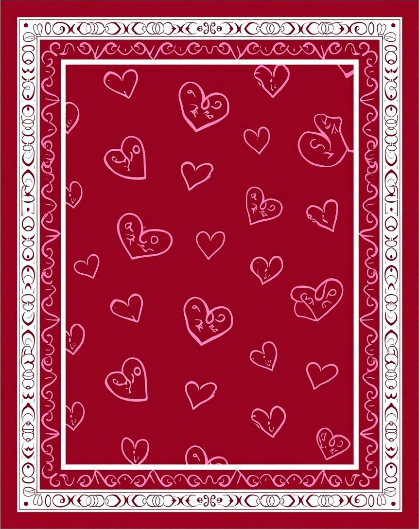 Crimson Hearts Whimsical Border Rug