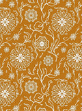 Earthy Ochre White Floral Vine Medallion Rug