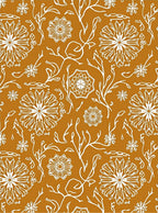 Earthy Ochre White Floral Vine Medallion Rug