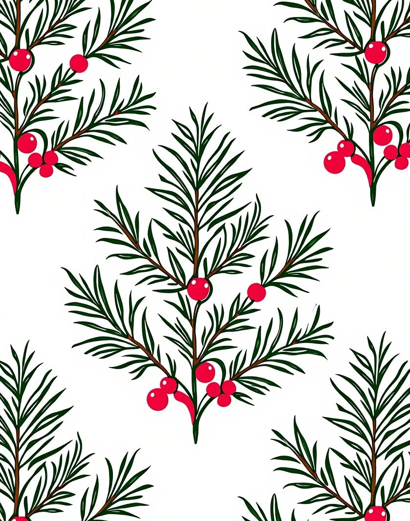 Green Evergreen Berry Branch Repeat Rug