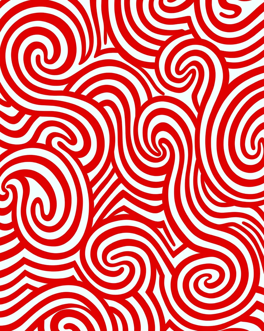 Bold Red Swirl Line Art Rug