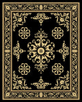 Golden Floral Medallion Black Border Rug