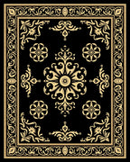 Golden Floral Medallion Black Border Rug