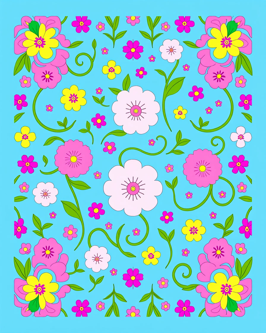 Retro Pink Yellow Floral Garden Rug