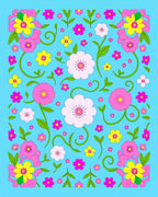 Retro Pink Yellow Floral Garden Rug