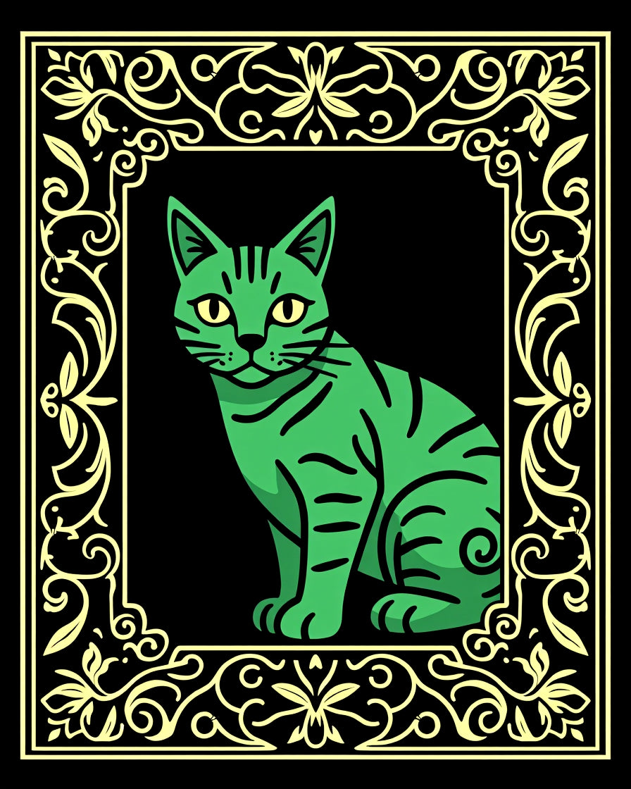 Emerald Cat Ornate Frame Rug