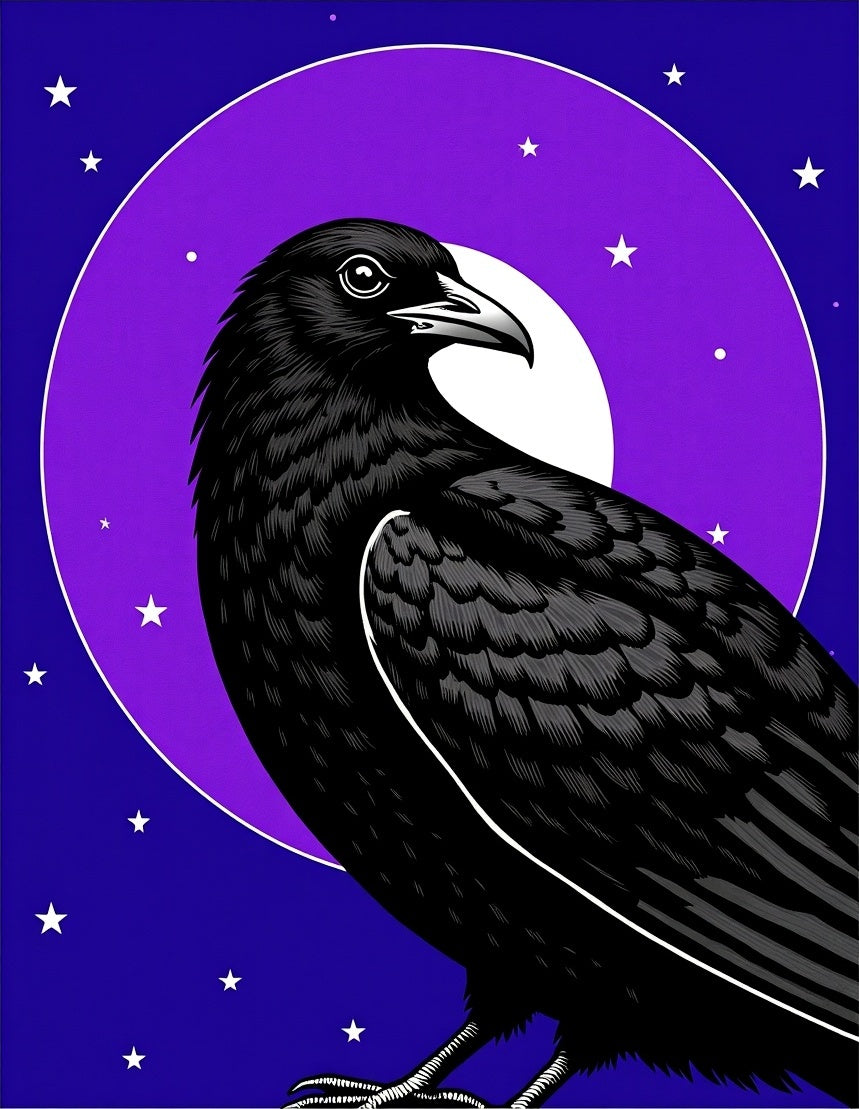 Mysterious Black Crow Moonlit Sky Rug