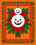 Whimsical Snowman Floral Holly Border Rug