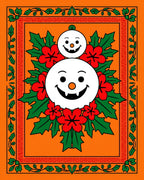 Whimsical Snowman Floral Holly Border Rug
