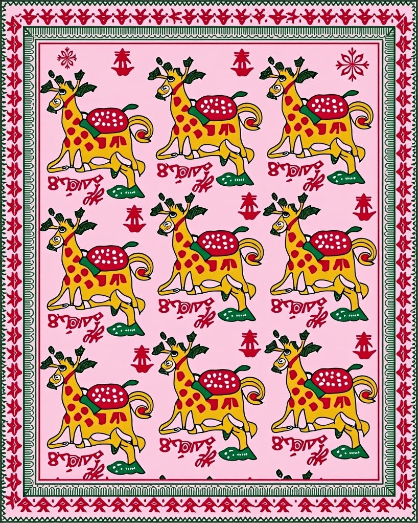 Whimsical Yellow Giraffe Pink Repeating Rug