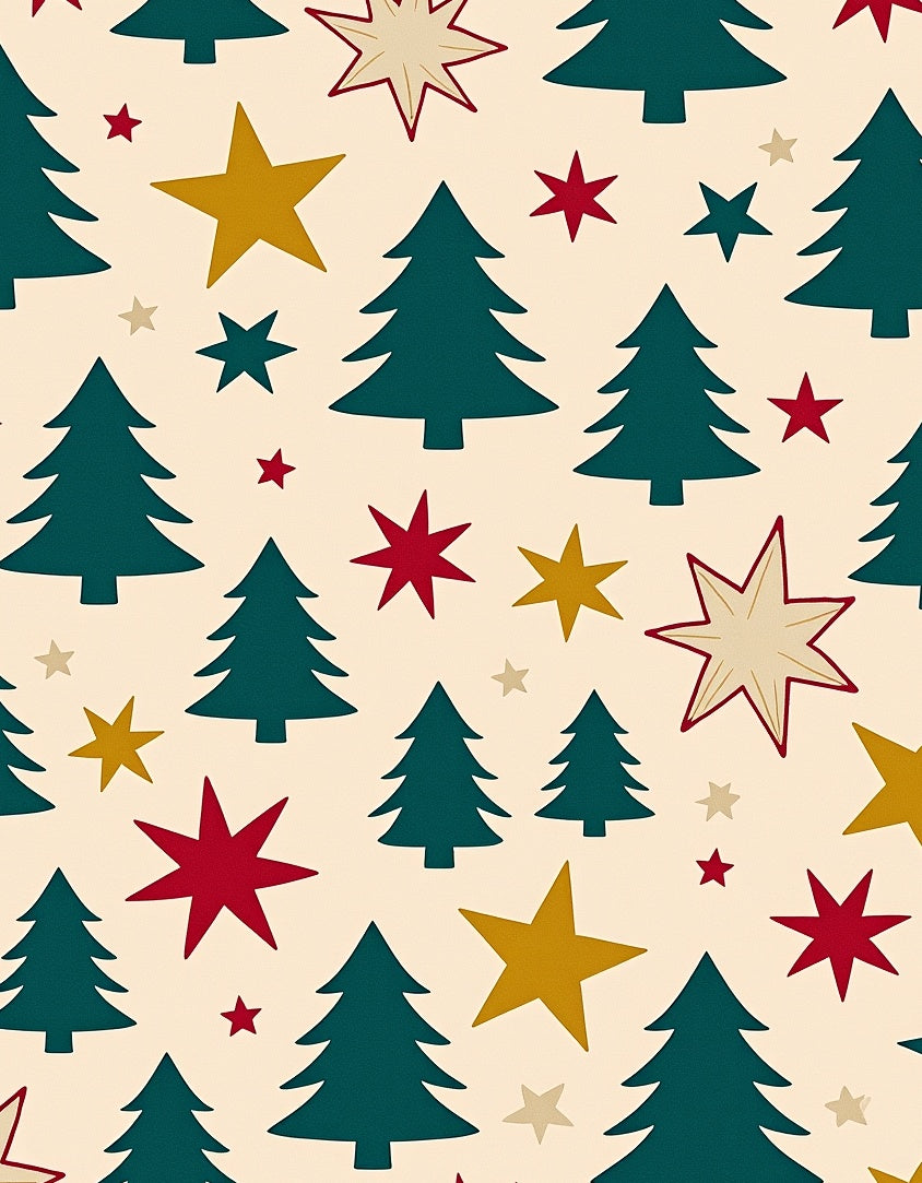 Festive Green Pine Trees Stars Rug