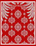 Crimson White Snowflake Floral Border Rug