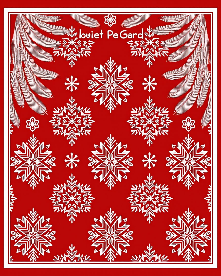 Crimson White Snowflake Floral Border Rug