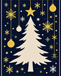 Gold Snowflake Christmas Tree Night Sky Rug