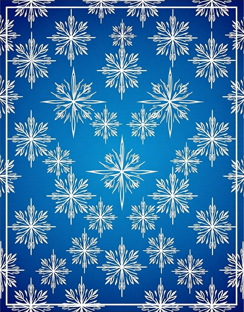 White Snowflake Radiance On Blue Gradient Rug