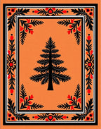 Bold Black Tree Red Floral Border Rug