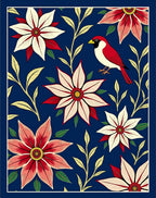 Red Bird Floral Garden Navy Rug