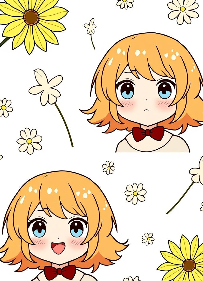 Kawaii Anime Girls Yellow Daisy Whimsical Rug