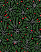 Green Pine Needle Red Berry Radiating Rug