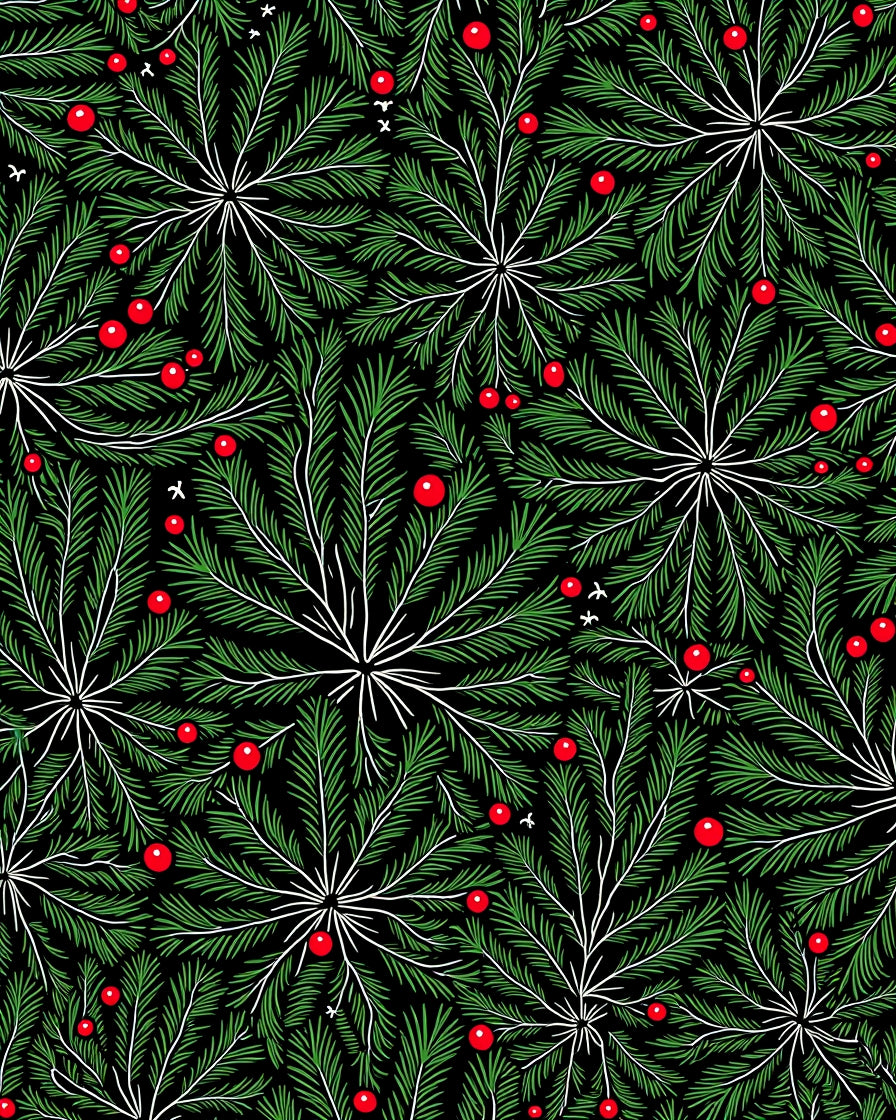 Green Pine Needle Red Berry Radiating Rug