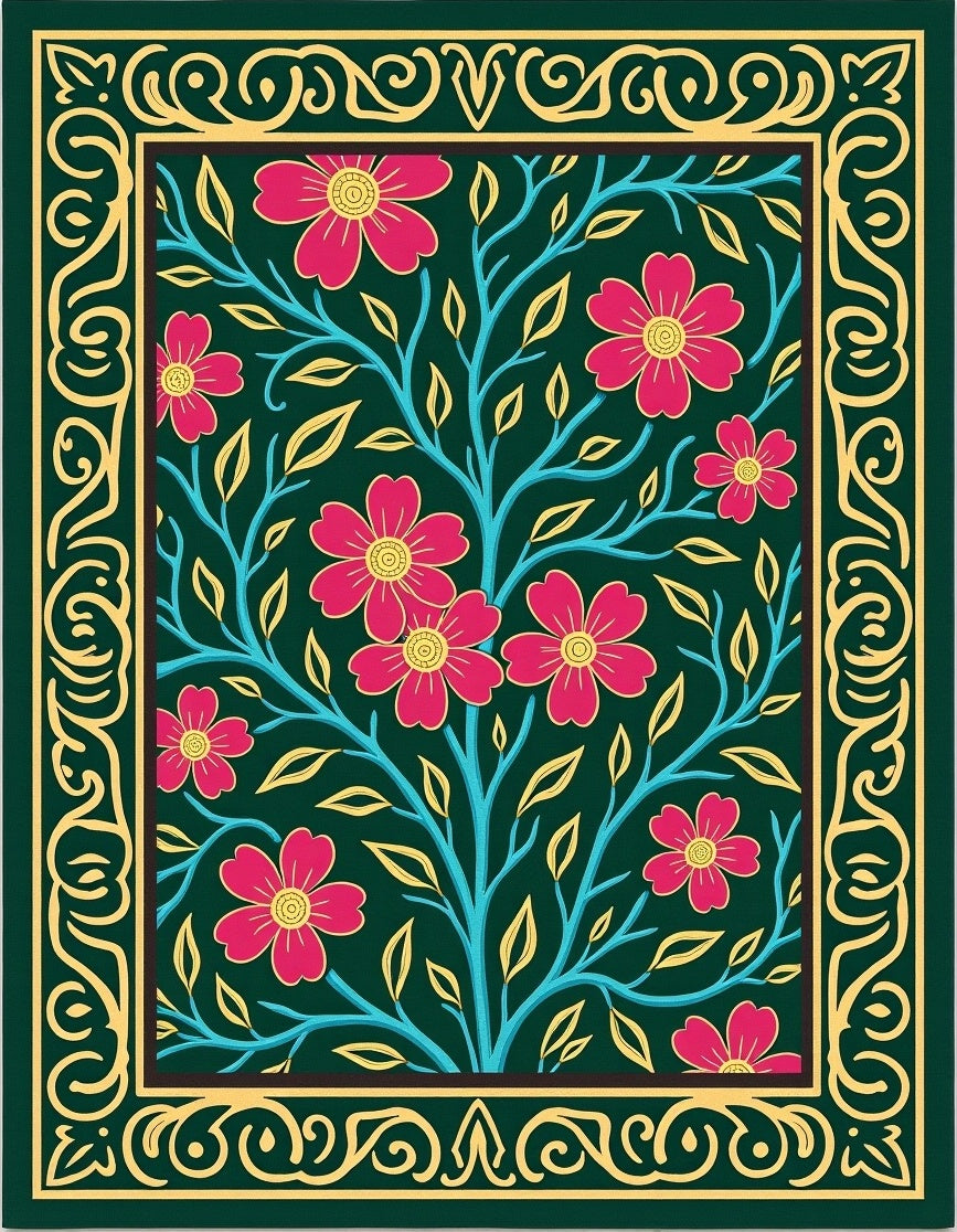 Emerald Green Floral Scroll Rug