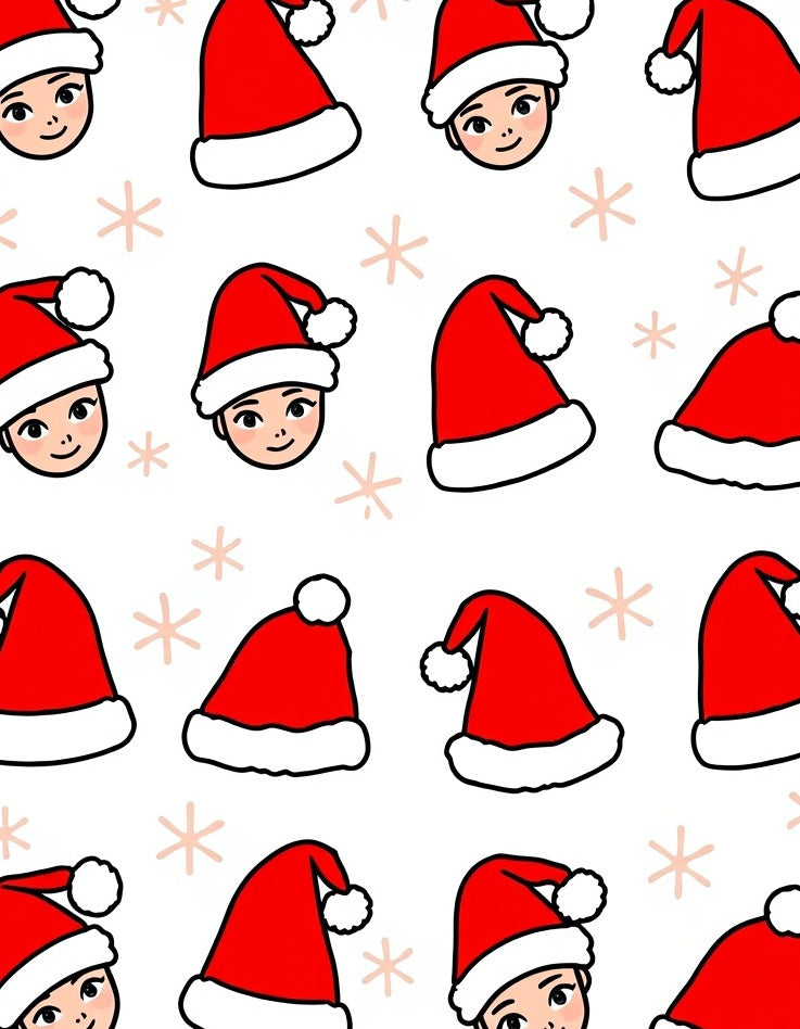 Christmas Santa Hat Faces Snowflakes Rug