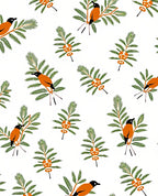 Whimsical Orange Bird Evergreen Sprig Rug