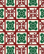 Crimson Green Floral Squares Rug