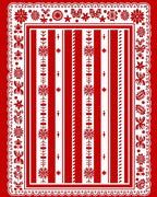 Bold Red Folk Art Floral Stripe Rug