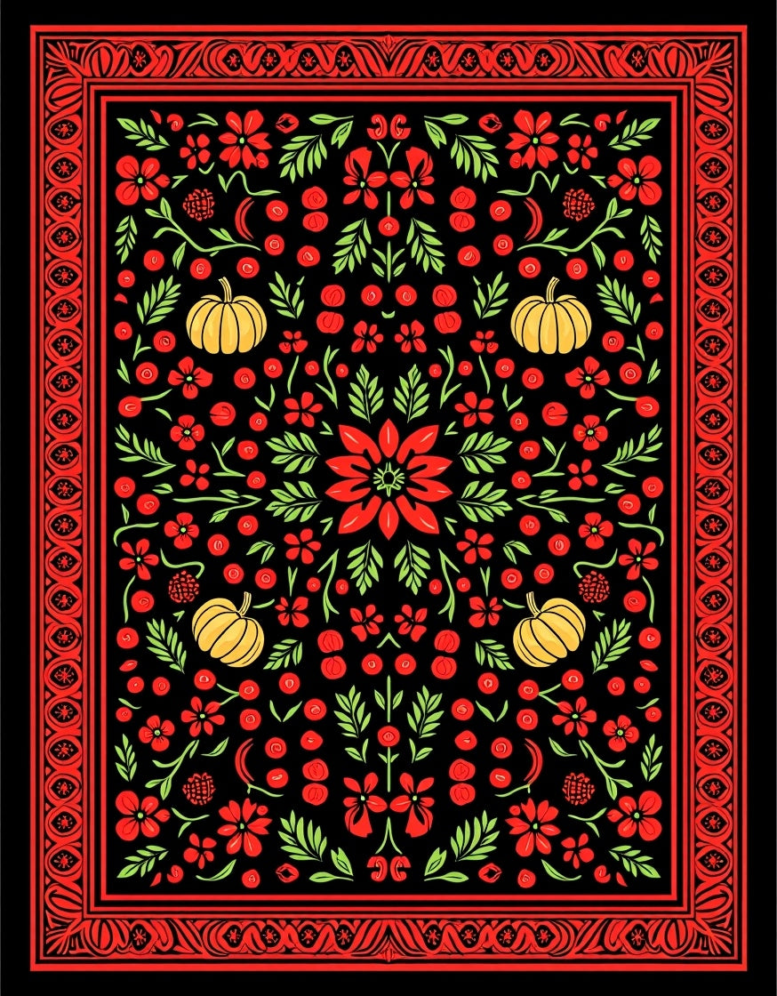 Autumn Harvest Pumpkin Floral Rug